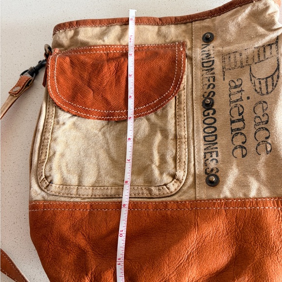 The Original Peace and Patience Sustainable Canvas Leather Crossbody Bag purse - Picture 7 of 8